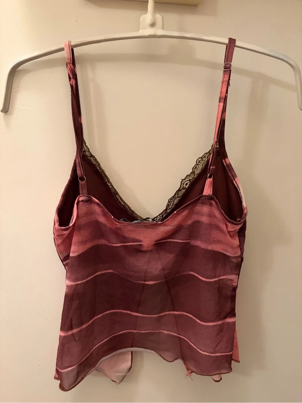 Women's Pink Marble Satin Lace-Trim Cami Top